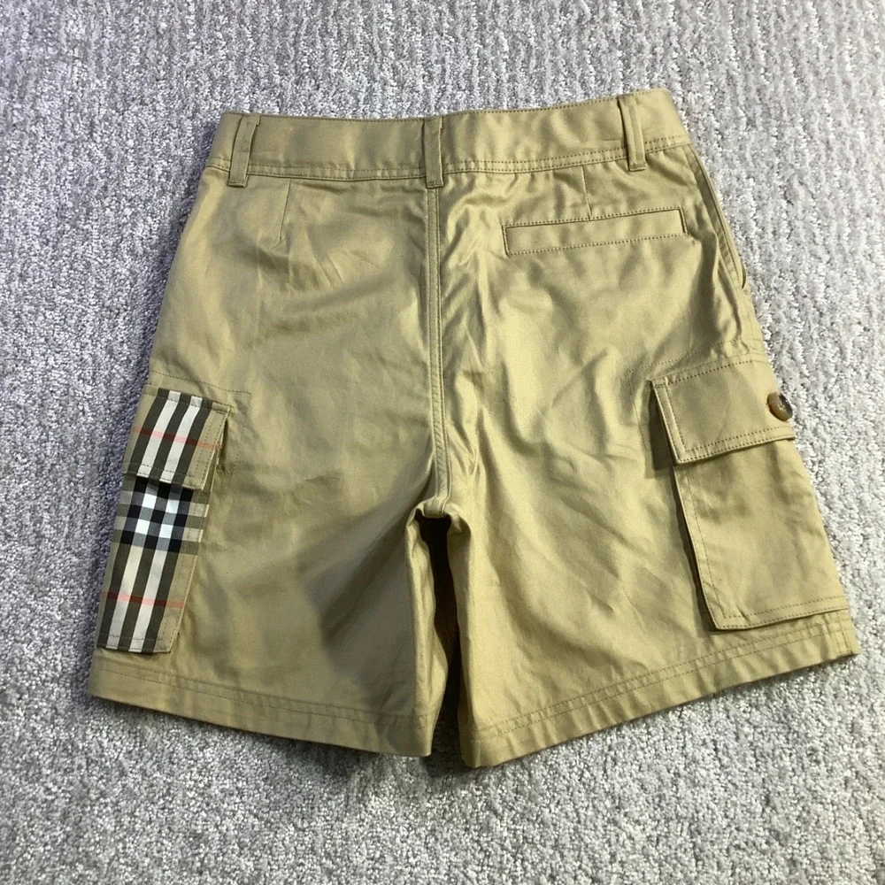 Burberry Kids Sand Oscar Cargo Shorts Vintage Check Pocket Organic Cotton 8Y NWT